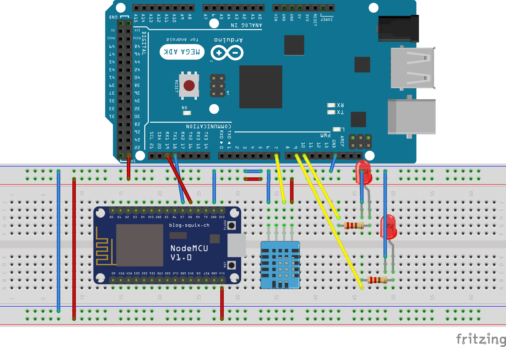 Sơ đồ mạch kết nối Arduino với Kit NodeMCU