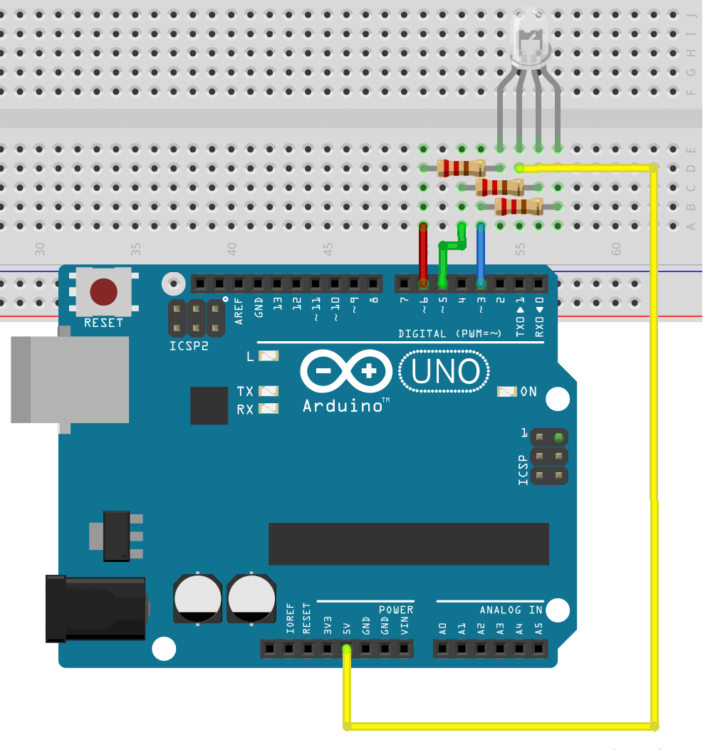 Sơ đồ mạch kết nối Arduino với LED RGB