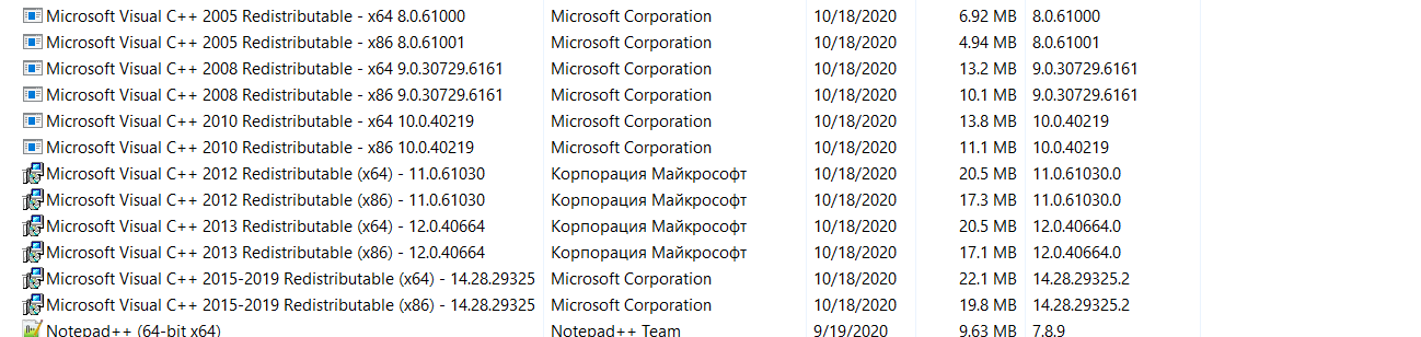 Sau khi chạy Microsoft Visual C ++ 2005-2008-2010-2012-2013-2019 Redistributable Package 10/14/2020