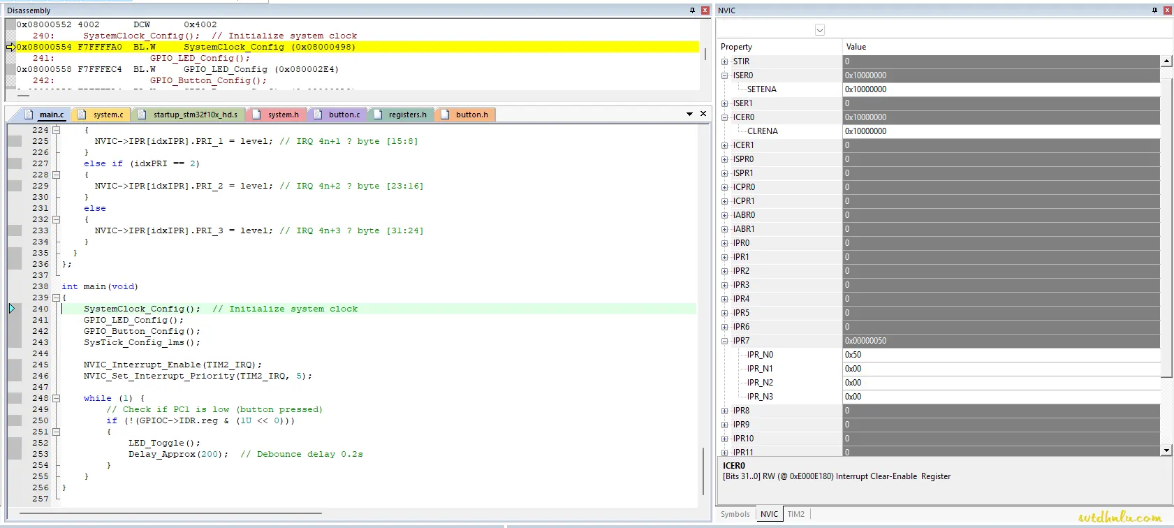 Hướng dẫn lập tr&igrave;nh STM32F103 thanh ghi: Cấu h&igrave;nh NVIC - Mở cửa số KEIL C xem thanh ghi NVIC
